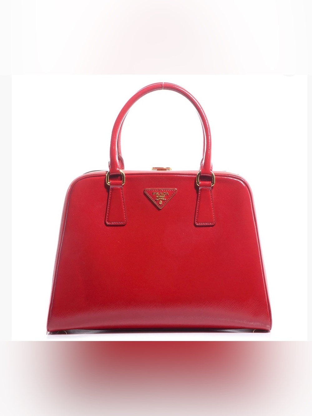 Prada Red Saffiano Satchel with Gold Logo Hardware